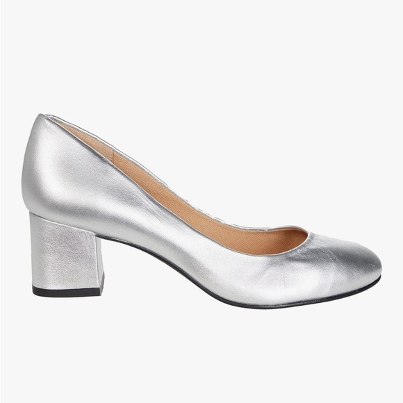 🆕 Matted Silver 2” Chunky Block Heel Women's Shoes size 7.5 slip on - Picture 2 of 6